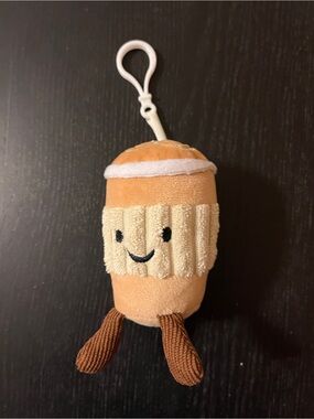 Cute Coffee Cup Plush Keychain Clip Brown Tan Charm